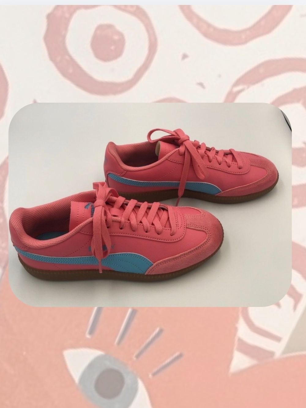 vintage Puma pink and blue contrast lace up sneakers Y2K